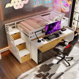 Twin XL Loft Bed with Pull-Out Desk and Twin Trundle
