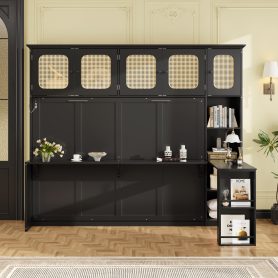 Full Murphy Bed With Desk And Rattan Cabinets