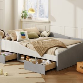 Full Upholstered Daybed Frame With 2 Storage Drawers