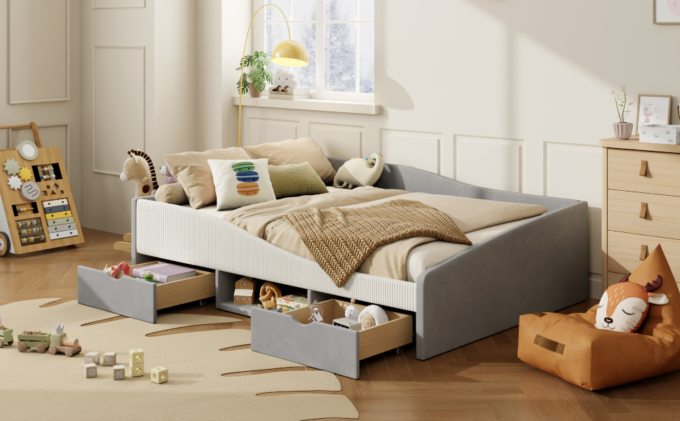 Full Upholstered Daybed Frame With 2 Storage Drawers