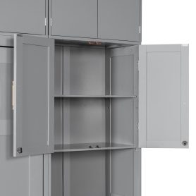 Full Size Murphy Bed With Storage Cabinets, Desk And Glass-door Hutch, USB & Power Outlet, LED Lighted Shelves