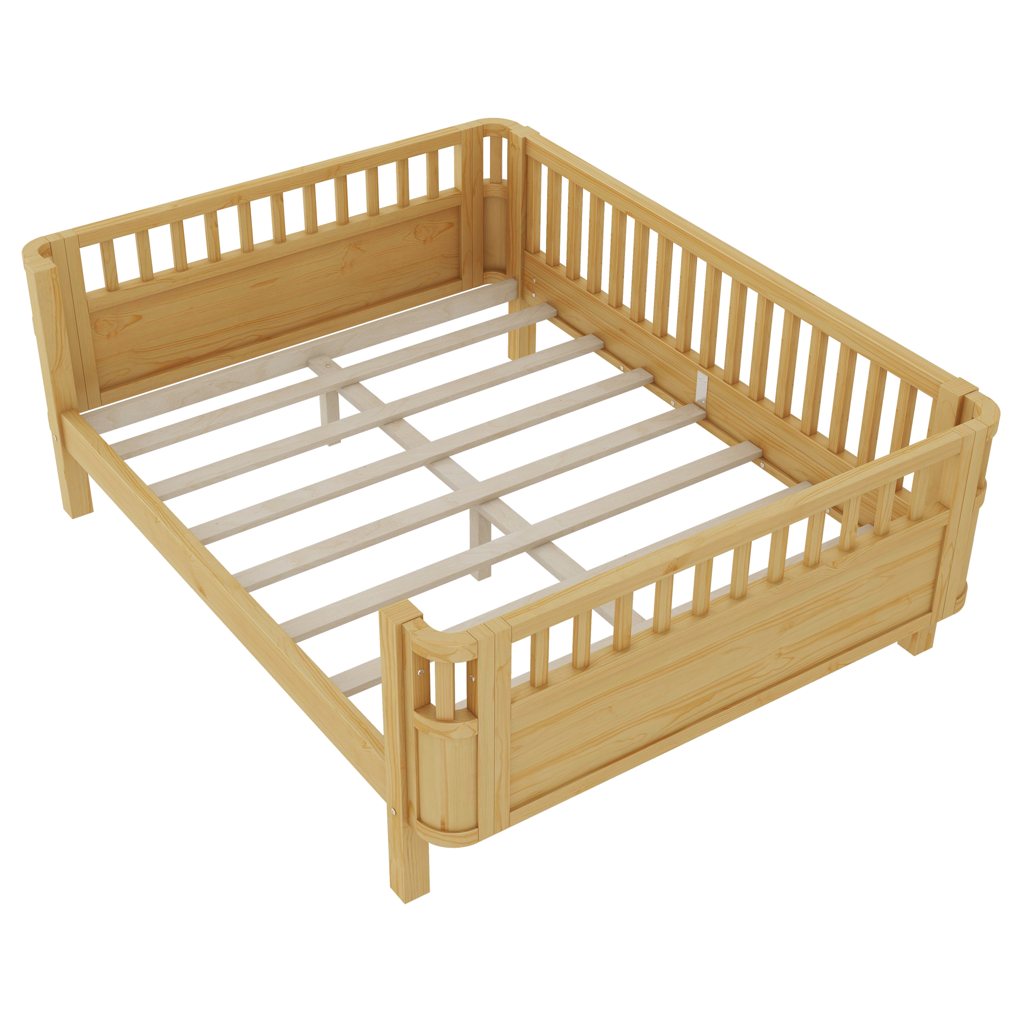 Wood Low Profile Full Bed with Rails and Drawers