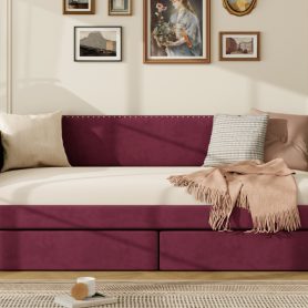 Twin Size Velvet Upholstered Daybed with 2 Drawers