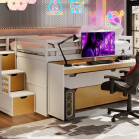 Full XL Loft Bed with Pull-Out Desk and Twin Trundle