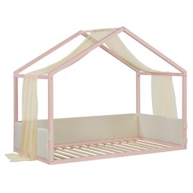 Twin Size Canopy Bed With Breathable Gauze Canopy