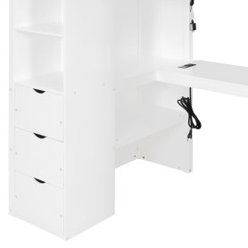Twin Size Wooden Gaming Loft Bed with U-Shaped Desk, Smart RGB LED Lights and USB Ports