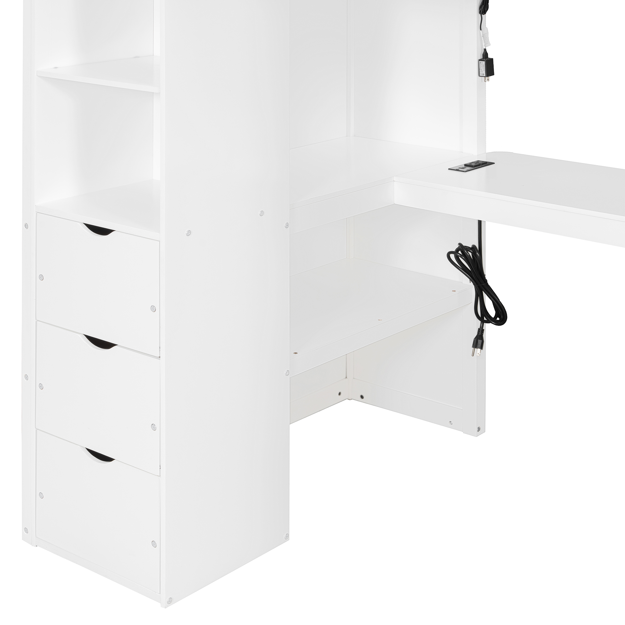 Twin Size Wooden Gaming Loft Bed with U-Shaped Desk, Smart RGB LED Lights and USB Ports