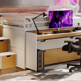 Full XL Loft Bed with Pull-Out Desk and Twin Trundle