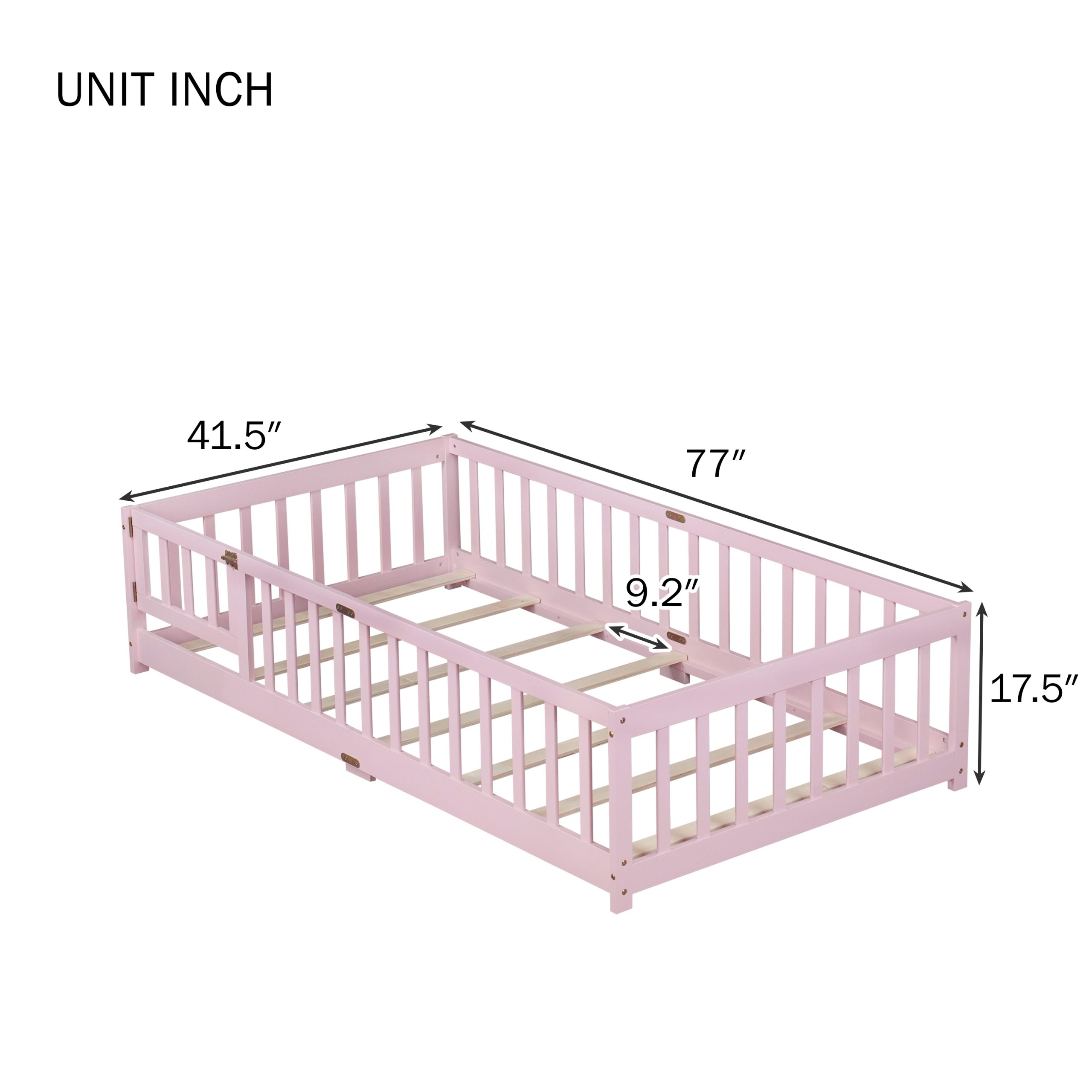 Twin Size Floor Bed with Fence with Door
