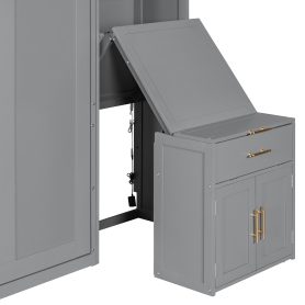 Full Size Murphy Bed With Storage Cabinets, Desk And Glass-door Hutch, USB & Power Outlet, LED Lighted Shelves