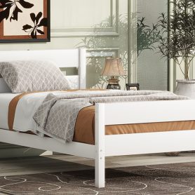 Rubber Wood Twin Platform Bed With Headboard