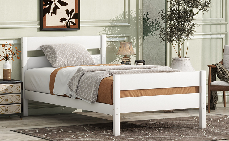 Rubber Wood Twin Platform Bed With Headboard