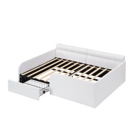 Full Size Boucl Fabric Daybed Frame With Storage Drawer
