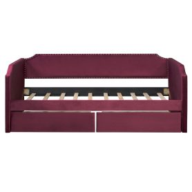 Twin Size Velvet Upholstered Daybed with 2 Drawers