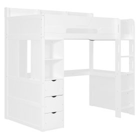 Twin Size Wooden Gaming Loft Bed with U-Shaped Desk, Smart RGB LED Lights and USB Ports