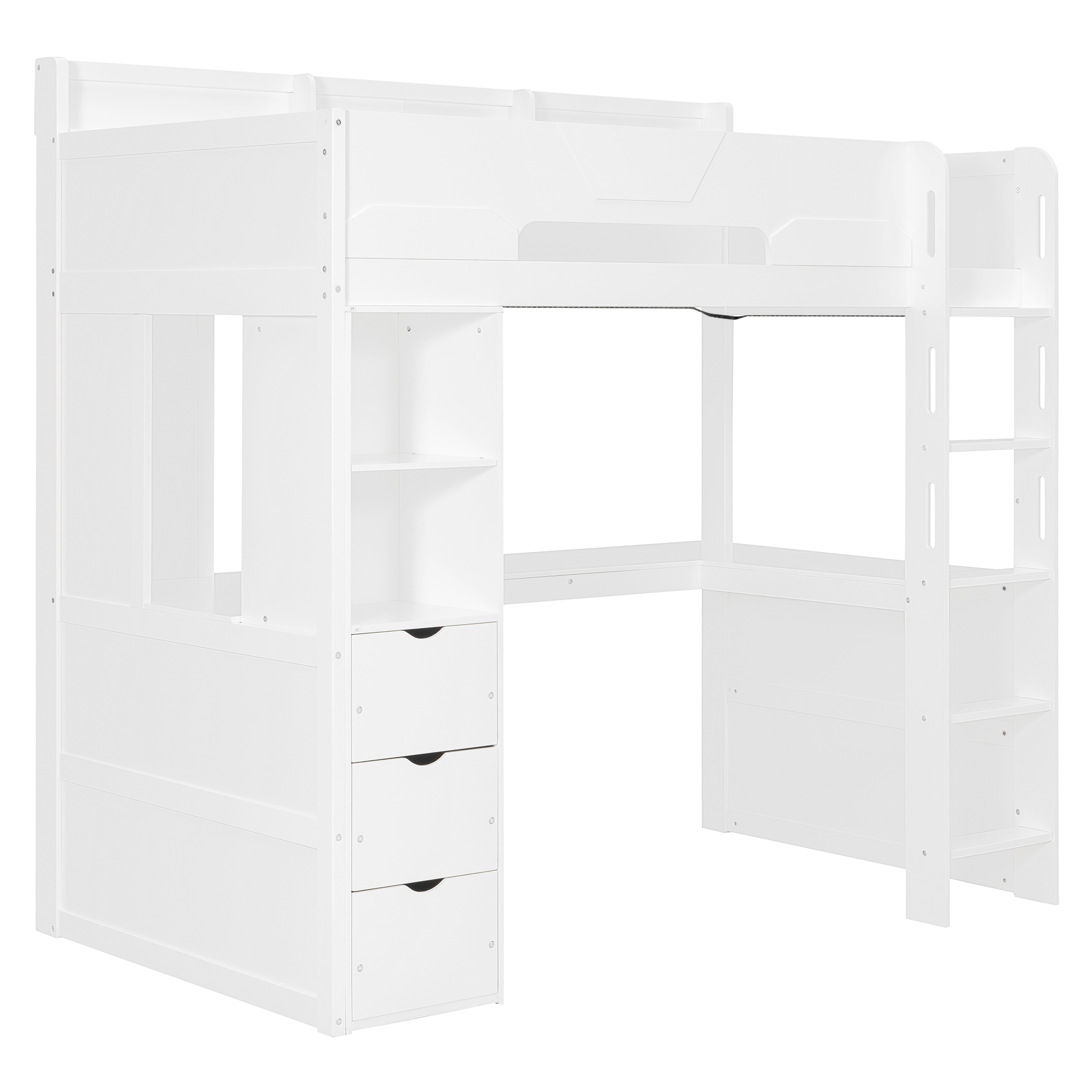 Twin Size Wooden Gaming Loft Bed with U-Shaped Desk, Smart RGB LED Lights and USB Ports