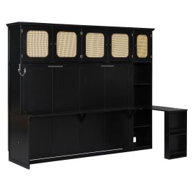 Full Murphy Bed With Desk And Rattan Cabinets