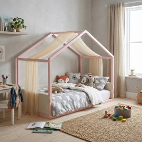Twin Size Canopy Bed With Breathable Gauze Canopy