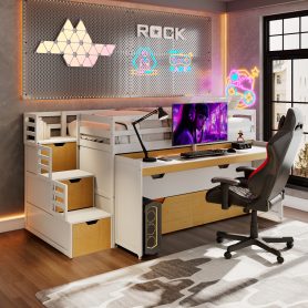 Twin XL Loft Bed with Pull-Out Desk and Twin Trundle