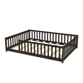 Rubber Wood Full Size Floor Bed with Fence without Door