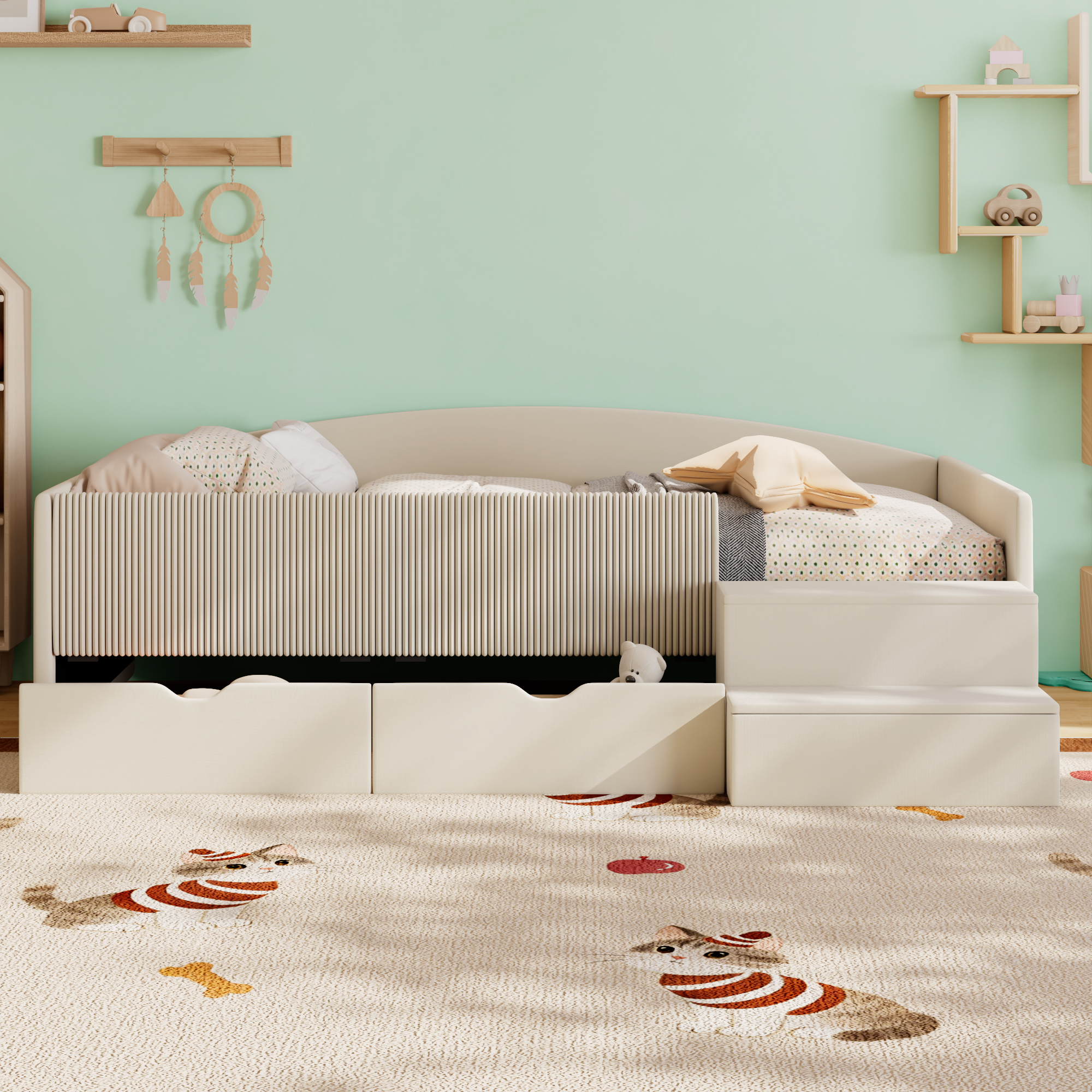 Twin Size Upholstered Daybed Frame With 2 Storage Drawers