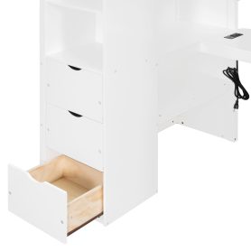 Twin Size Wooden Gaming Loft Bed with U-Shaped Desk, Smart RGB LED Lights and USB Ports