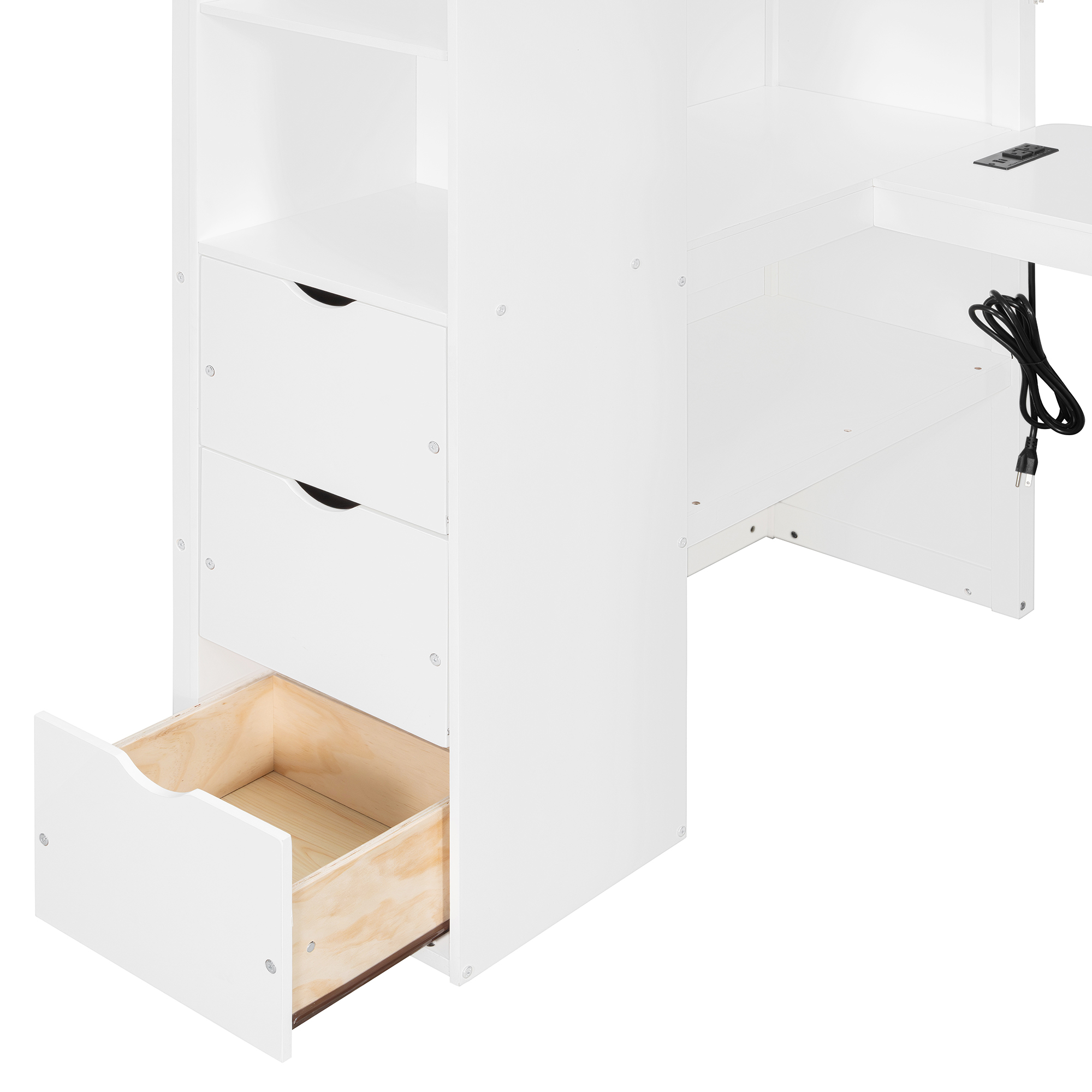 Twin Size Wooden Gaming Loft Bed with U-Shaped Desk, Smart RGB LED Lights and USB Ports
