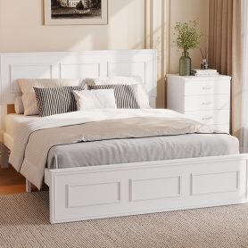 Pine Wood Full Size Bed with Adjustable Height Headboard