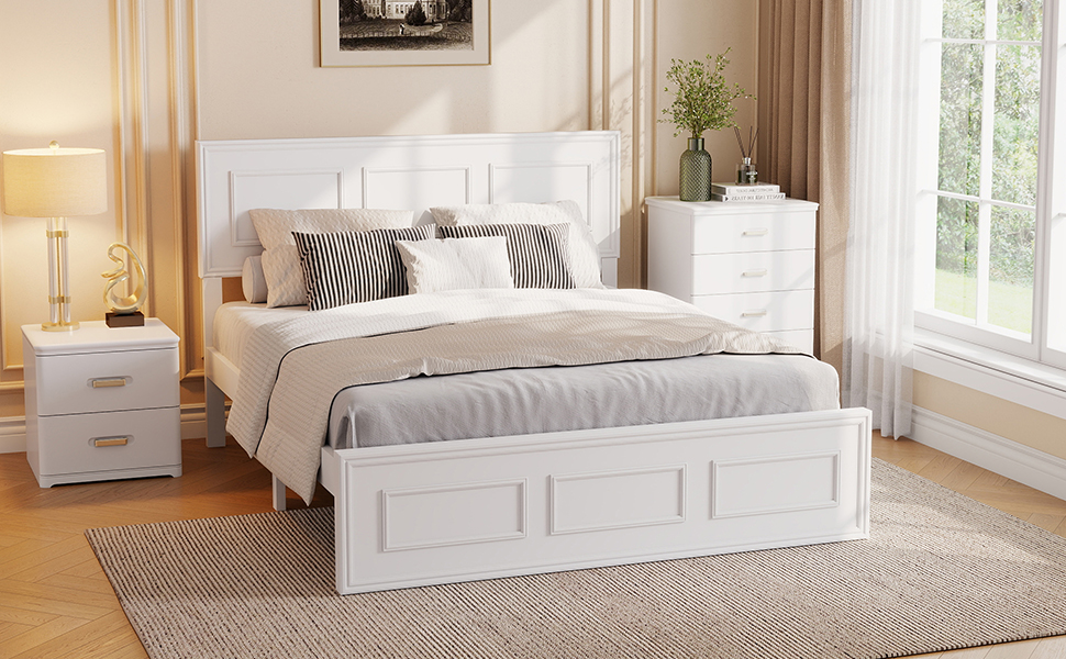 Pine Wood Full Size Bed with Adjustable Height Headboard