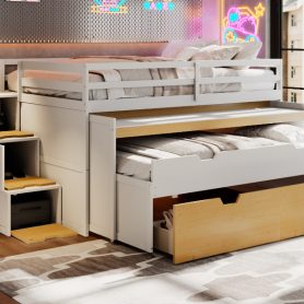 Full XL Loft Bed with Pull-Out Desk and Twin Trundle