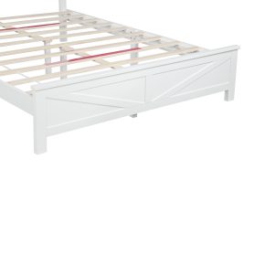 Farmhouse Style Queen Size Bed with Barn Door Designed Headboard and Footboard