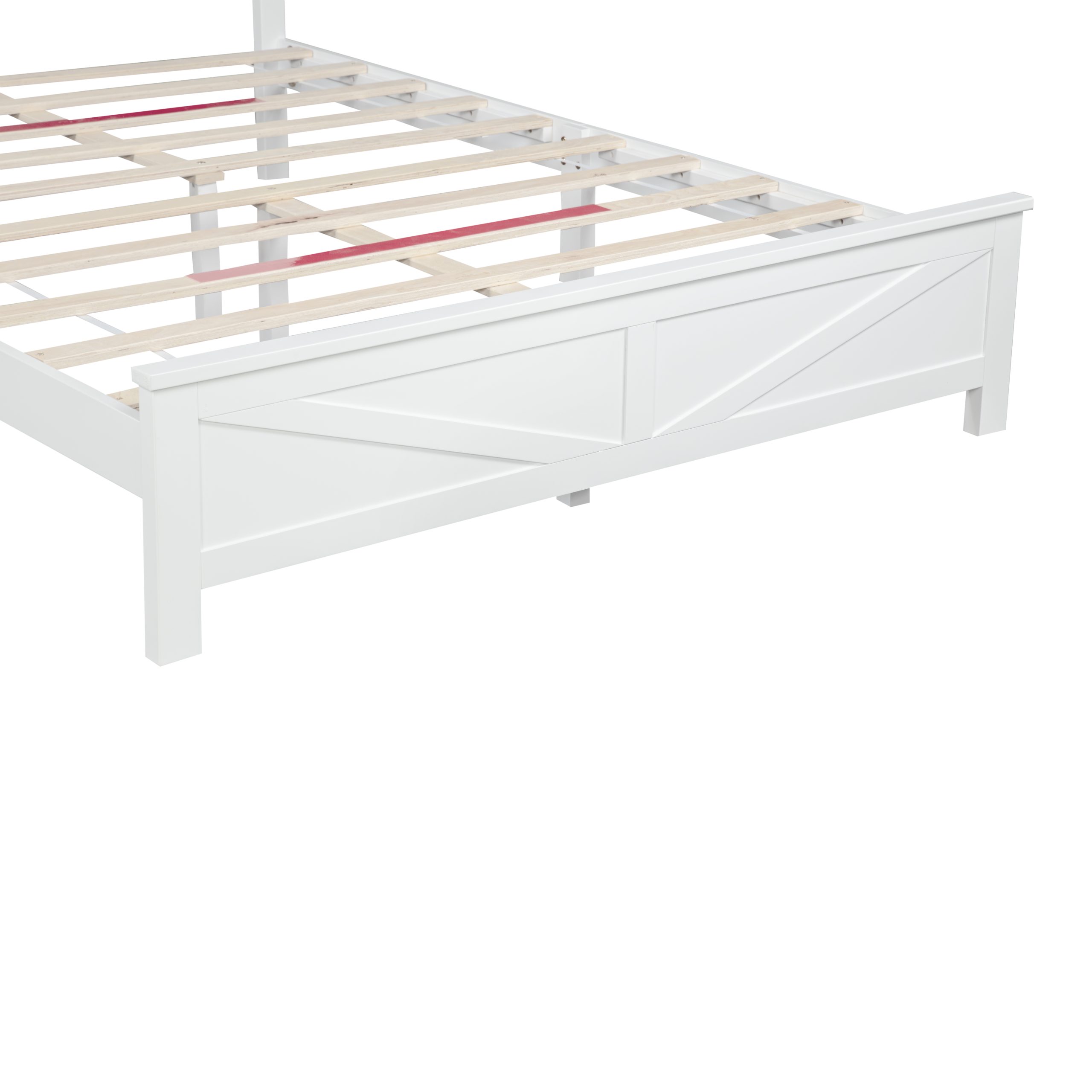 Farmhouse Style Queen Size Bed with Barn Door Designed Headboard and Footboard