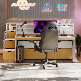 Twin XL Loft Bed with Pull-Out Desk and Twin Trundle