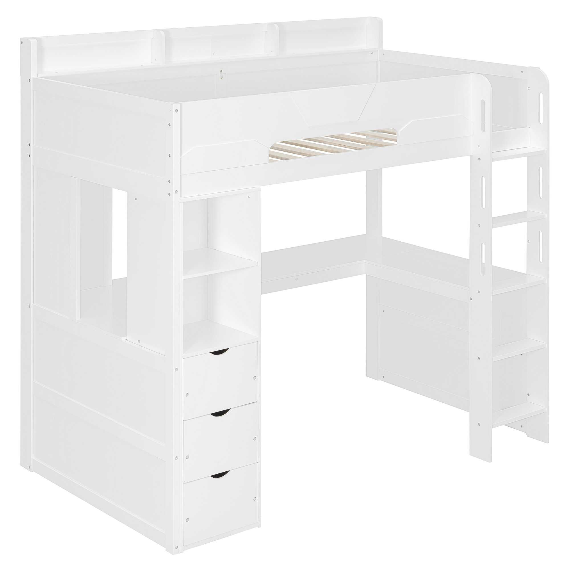 Twin Size Wooden Gaming Loft Bed with U-Shaped Desk, Smart RGB LED Lights and USB Ports