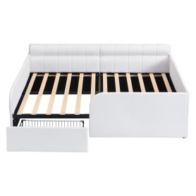Full Size Boucl Fabric Daybed Frame With Storage Drawer