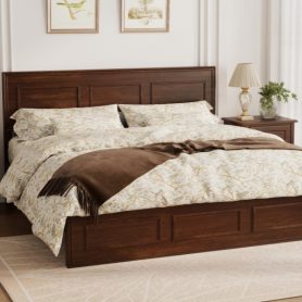 Pine Wood Queen Size Bed with Adjustable Height Headboard
