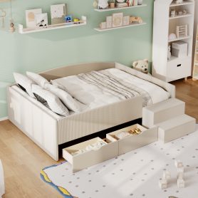 Full Size Upholstered Daybed Frame with 2 Storage Drawers