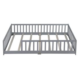 Rubber Wood Queen Size Floor Bed with Fence without Door