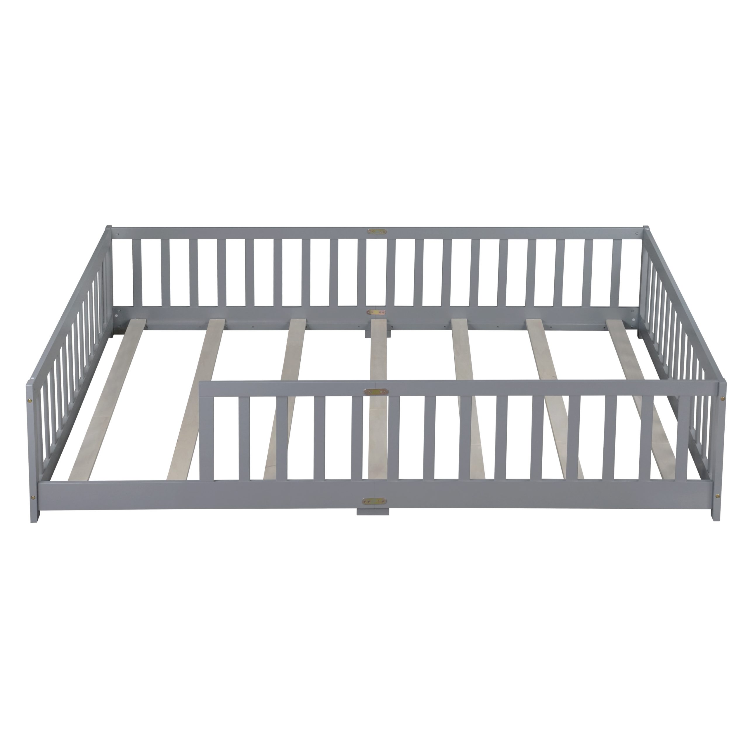 Rubber Wood Queen Size Floor Bed with Fence without Door