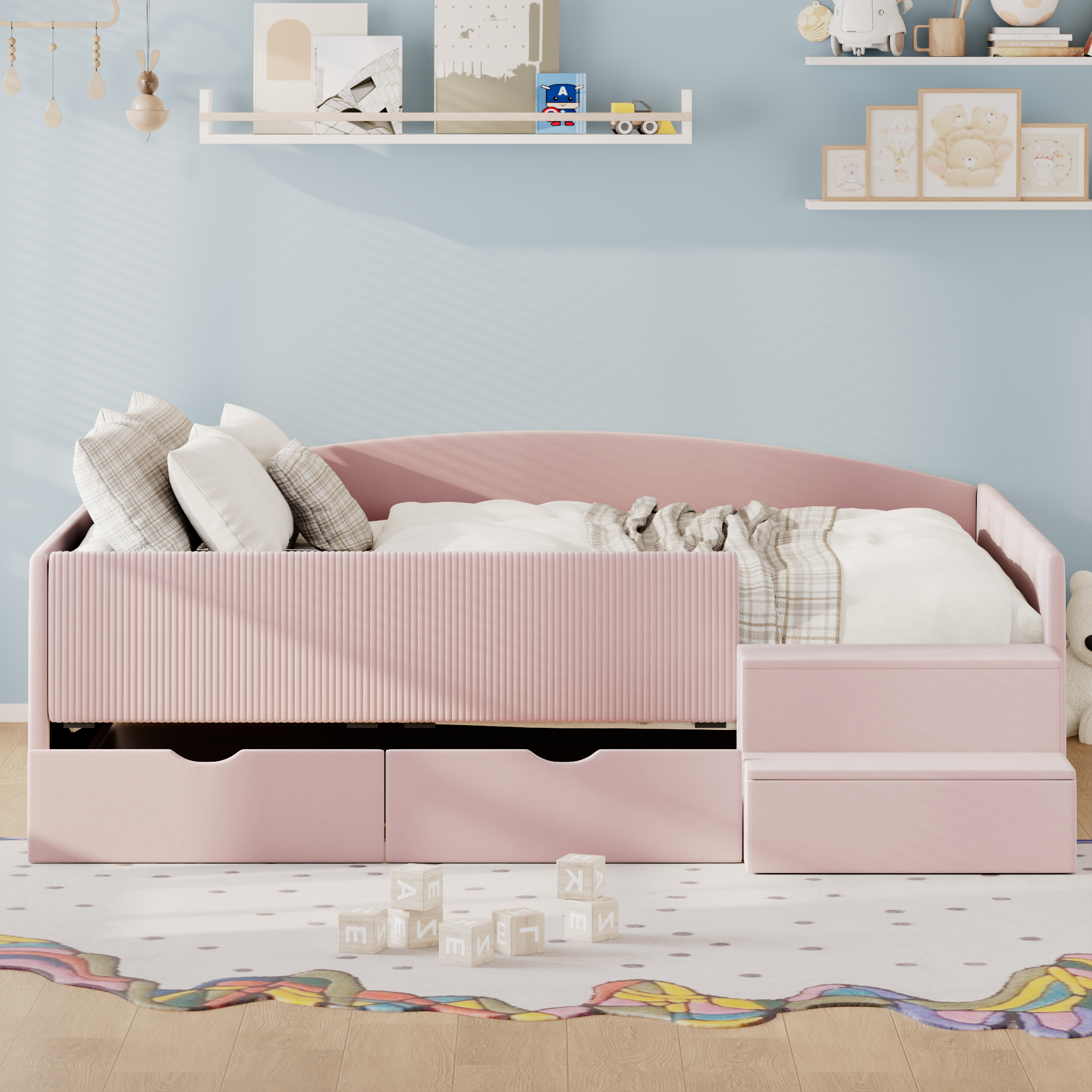 Full Size Upholstered Daybed Frame with 2 Storage Drawers