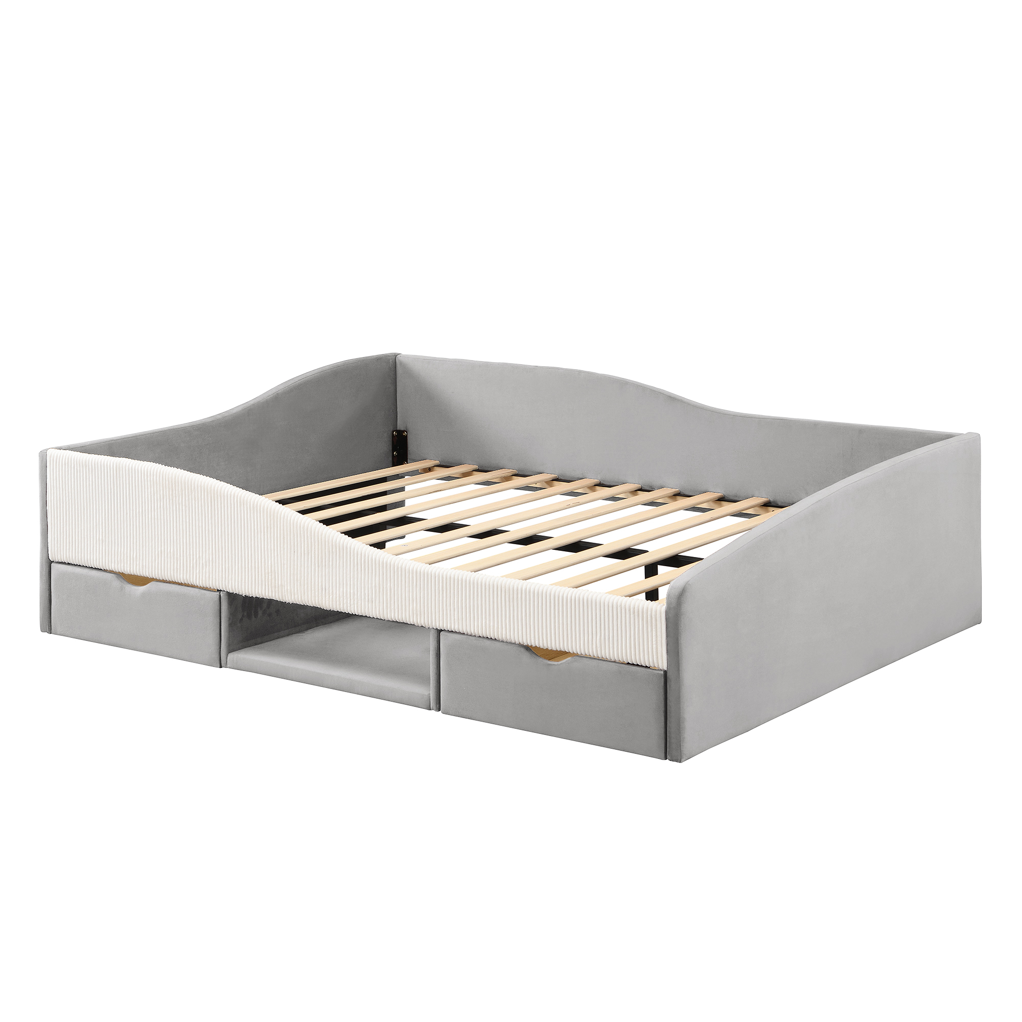 Full Upholstered Daybed Frame With 2 Storage Drawers