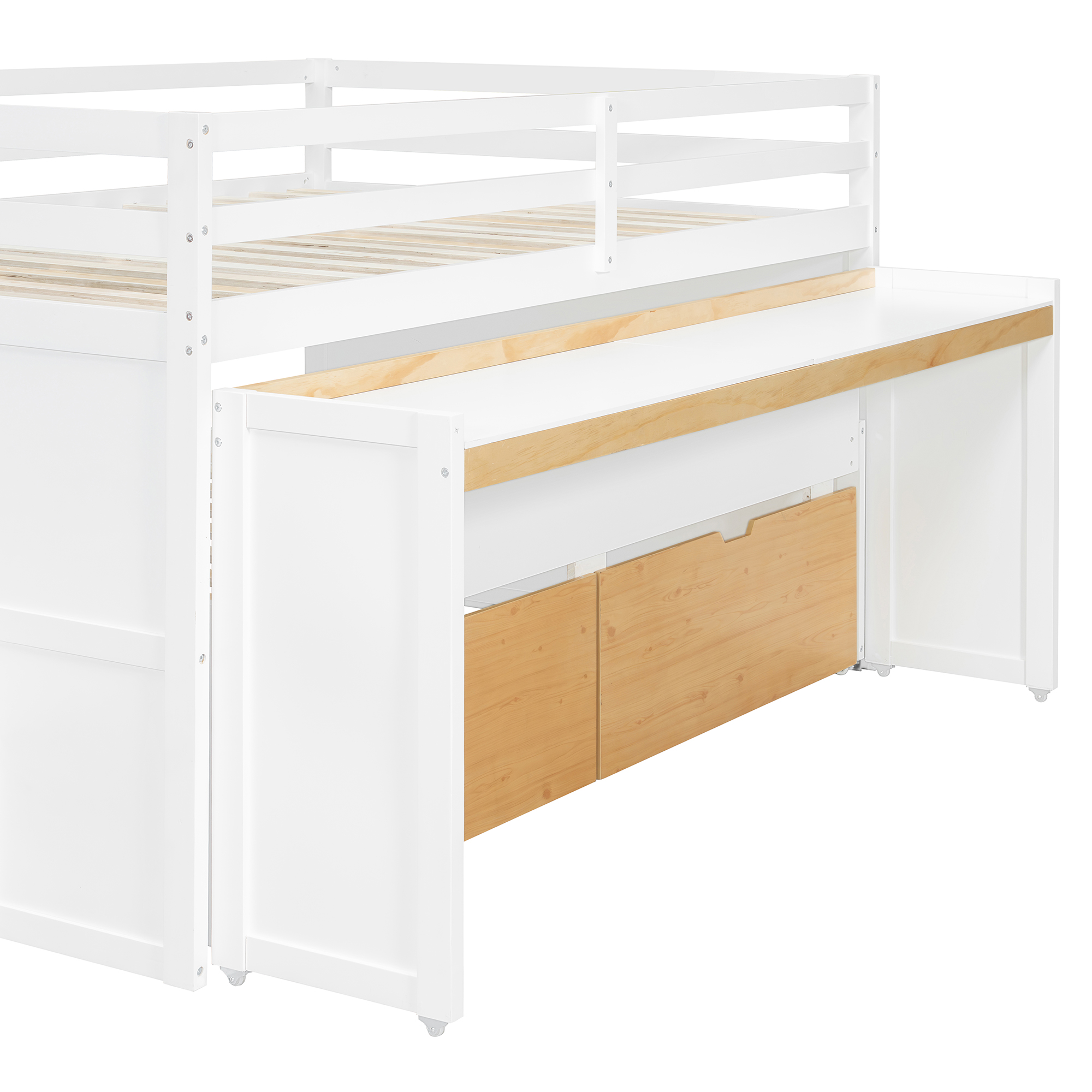 Full XL Loft Bed with Pull-Out Desk and Twin Trundle