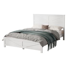 Farmhouse Style Queen Size Bed with Barn Door Designed Headboard and Footboard
