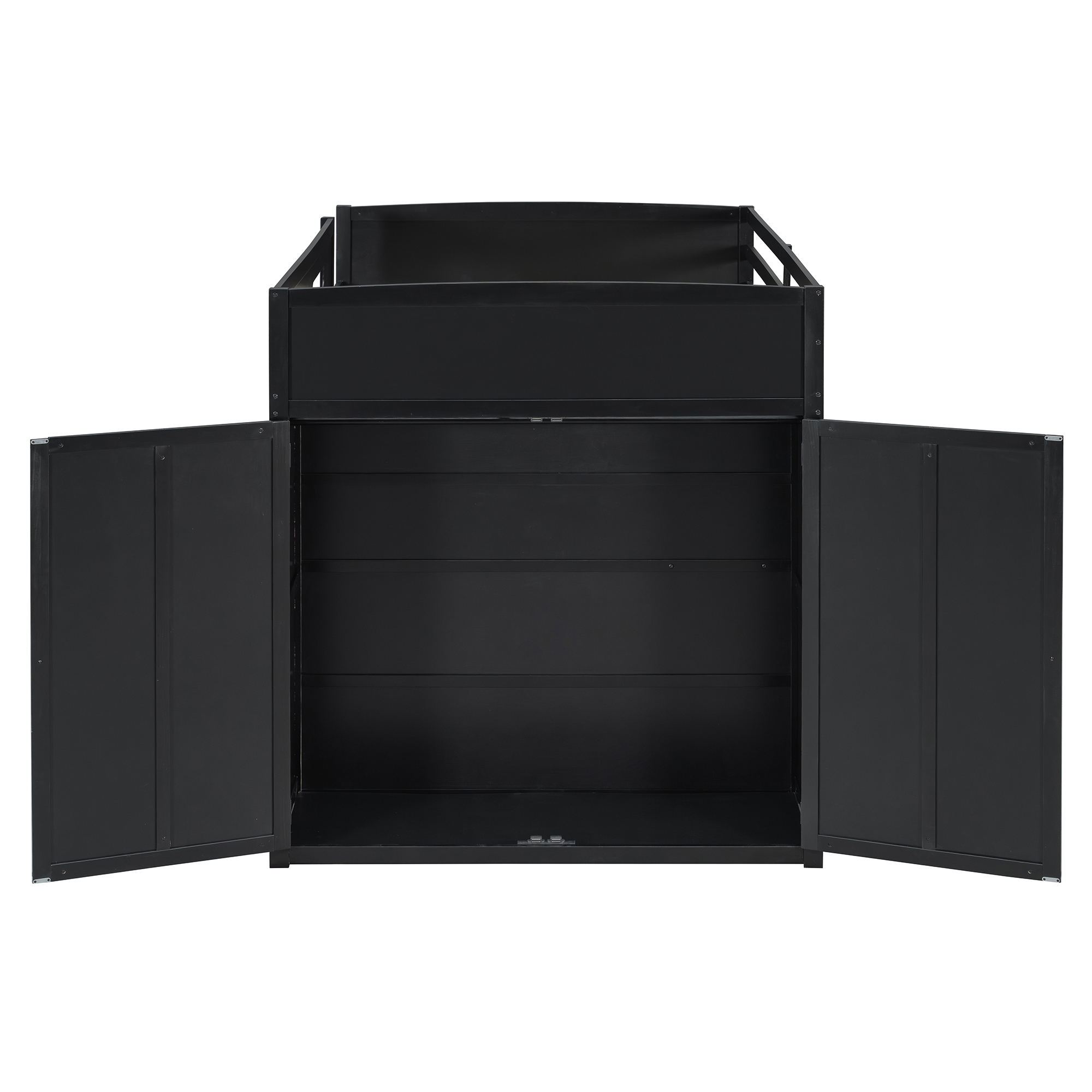 Wood Full Size Loft Bed with Desk, Multi-Storage Shelves and RGB Light