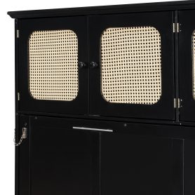 Full Murphy Bed With Desk And Rattan Cabinets