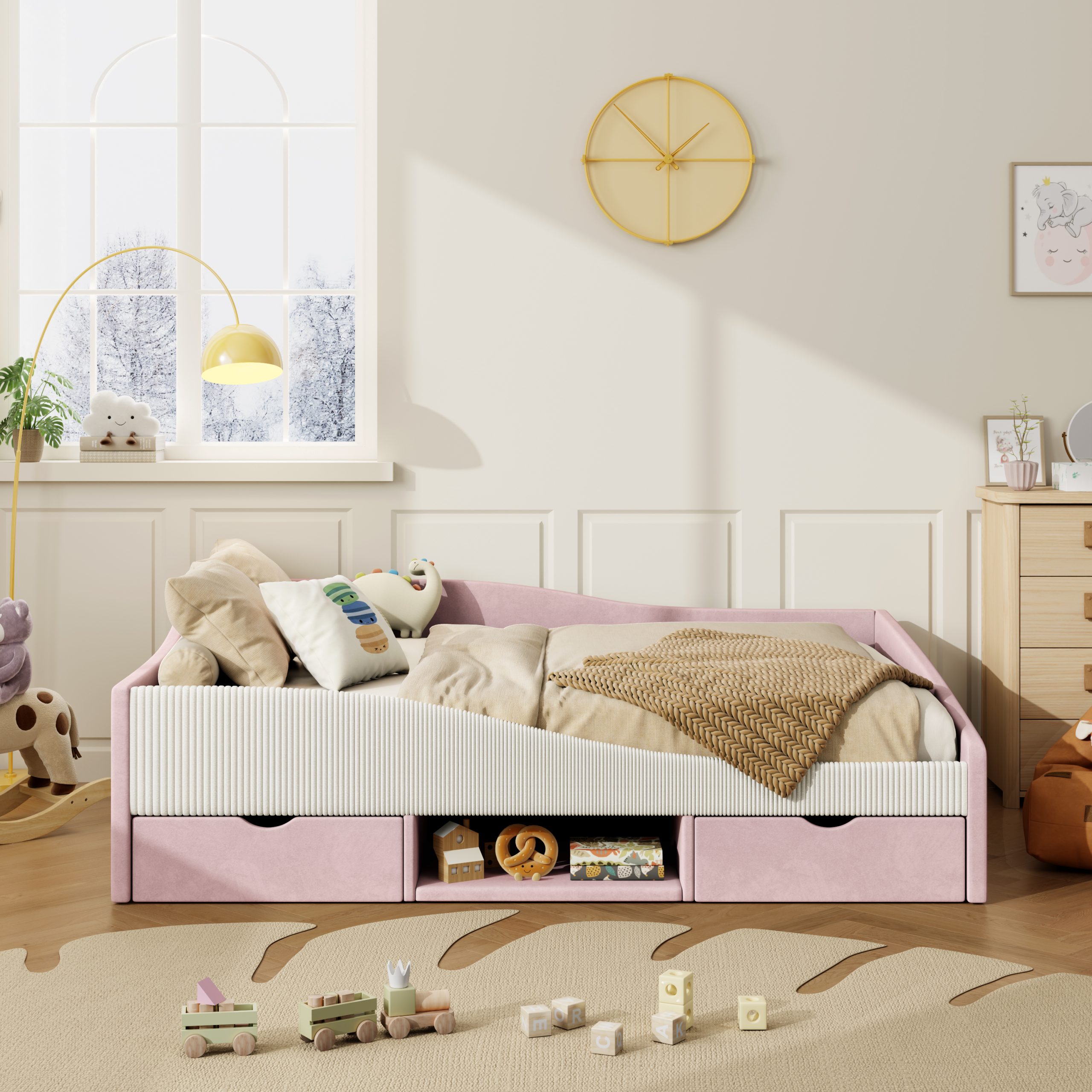 Full Upholstered Daybed Frame With 2 Storage Drawers