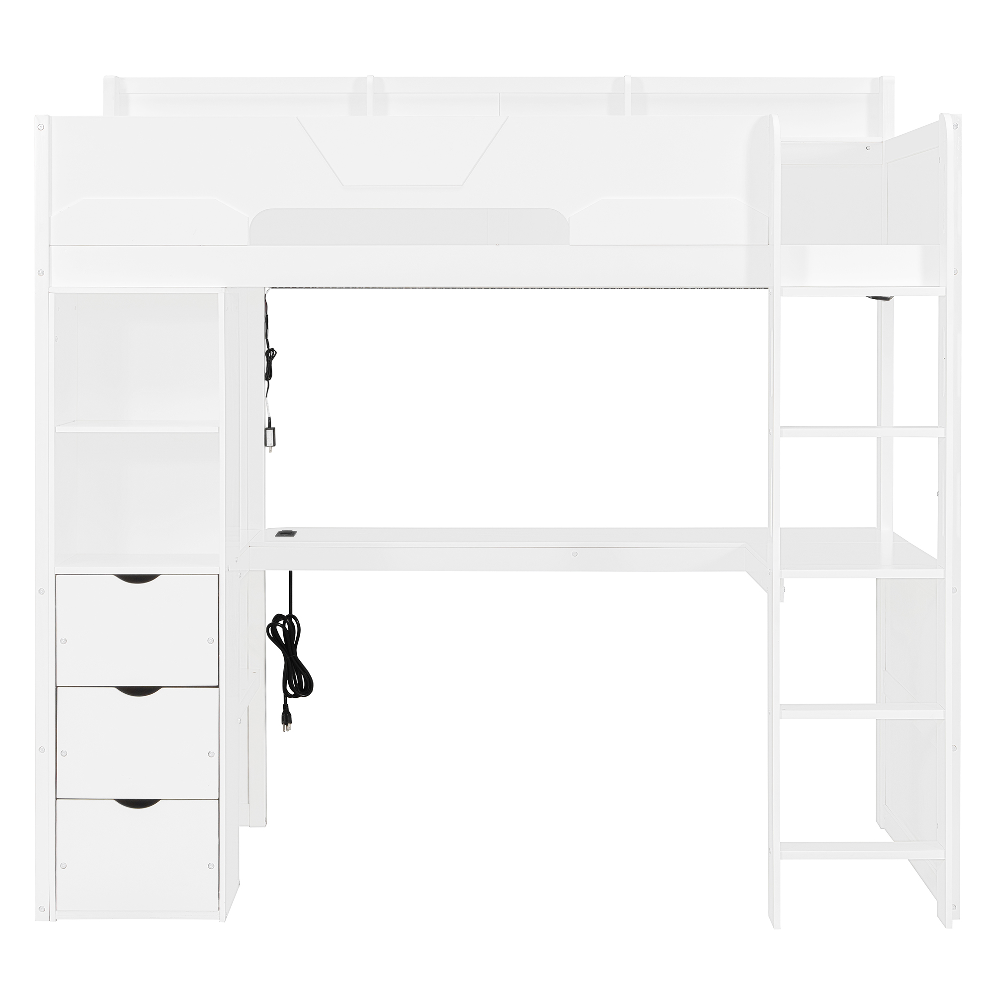Twin Size Wooden Gaming Loft Bed with U-Shaped Desk, Smart RGB LED Lights and USB Ports
