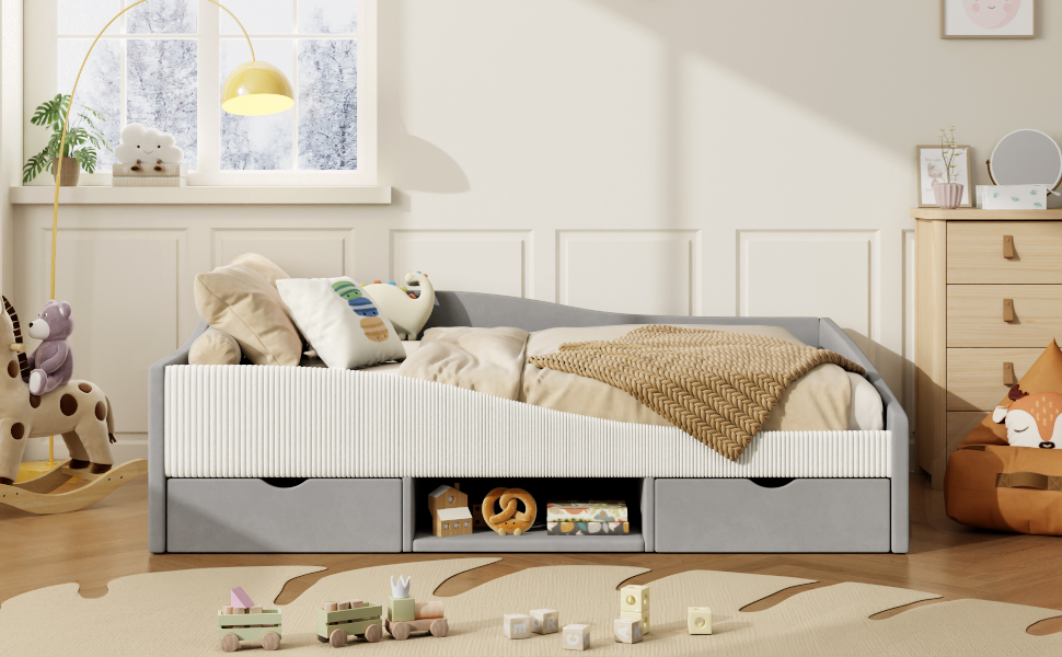 Full Upholstered Daybed Frame With 2 Storage Drawers
