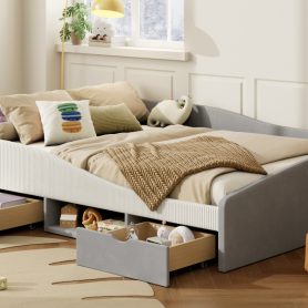 Full Upholstered Daybed Frame With 2 Storage Drawers