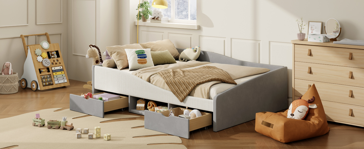Full Upholstered Daybed Frame With 2 Storage Drawers